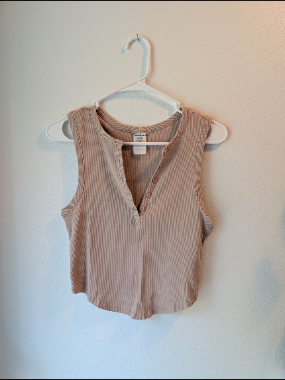No Boundaries Taupe Ribbed Henley Tank